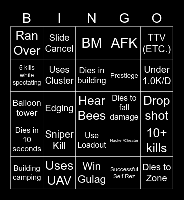 Warzone Bingo Card