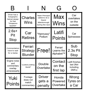 Suzuka Bingo Card