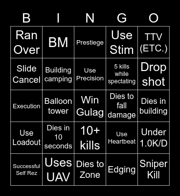 Warzone Bingo Card