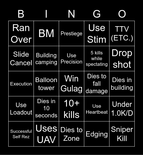 Warzone Bingo Card