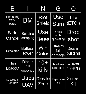 Warzone Bingo Card
