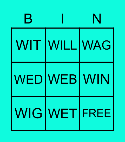 W WORDS Bingo Card