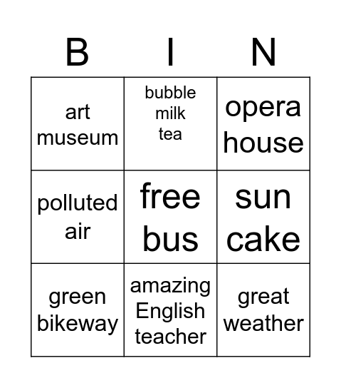 taichung Bingo Card