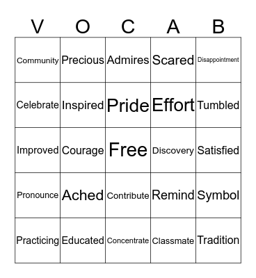 Vocab Bingo Unit 1-3 Bingo Card