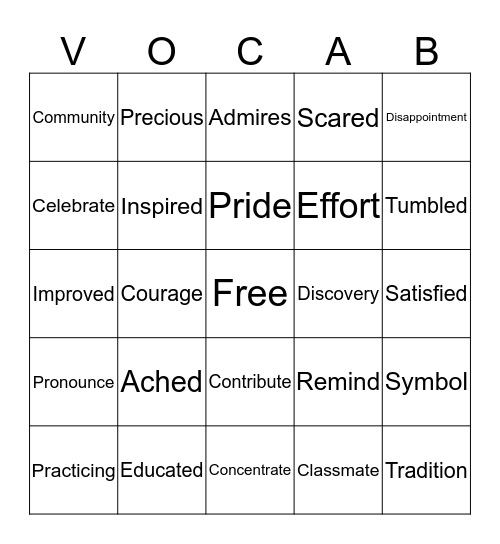 Vocab Bingo Unit 1-3 Bingo Card