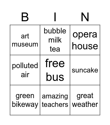 Taichung Bingo Card