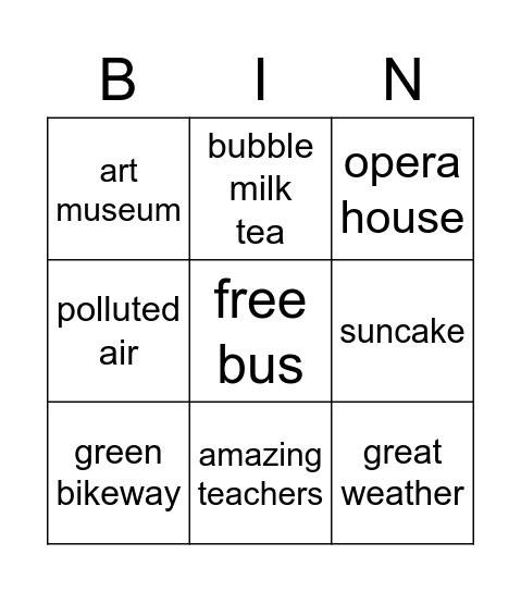 Taichung Bingo Card