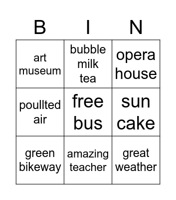 Taichung Bingo Card