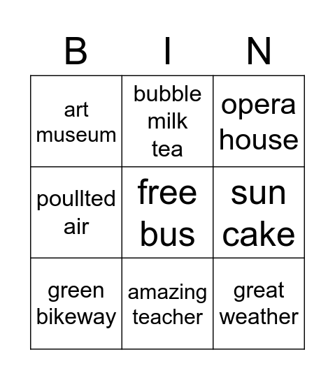 Taichung Bingo Card