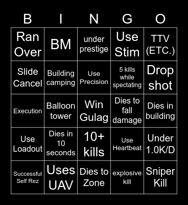 Warzone Bingo Card