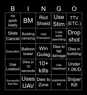 Warzone Bingo Card