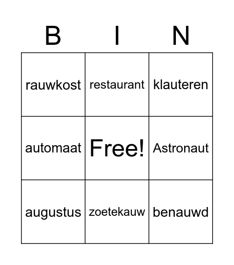 Woorden met au - Les 1 Bingo Card