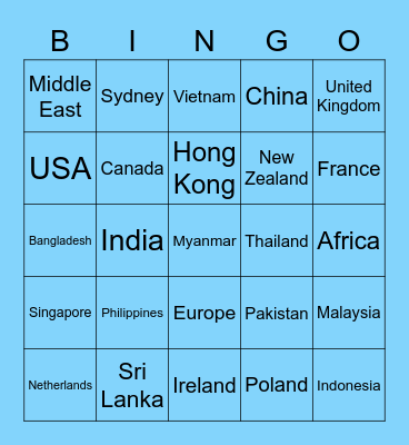 CIMA countries Bingo Card