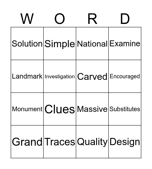 Word Game Unit 4&3 Bingo Card