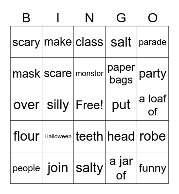 The scary monster parade Bingo Card