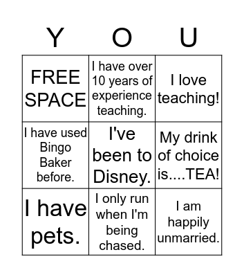 All About You Bingo Card