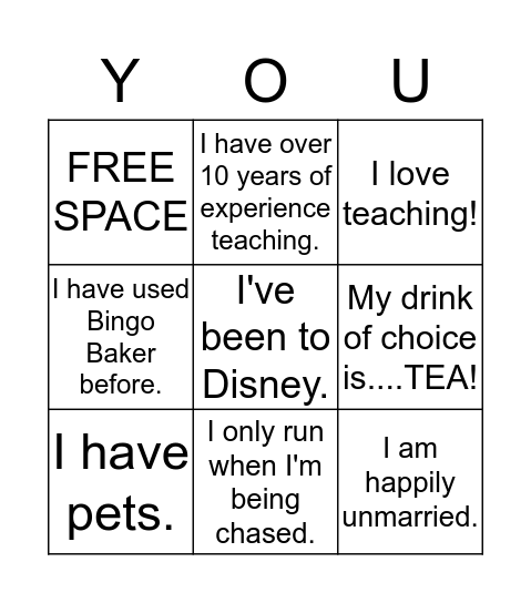 All About You Bingo Card