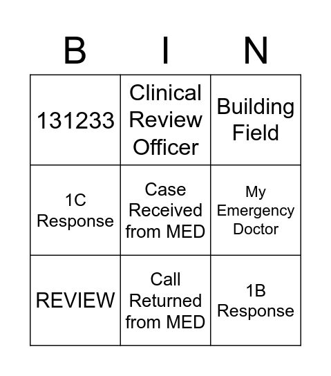 Work Instruction - RACF, MED and CRO Bingo Card