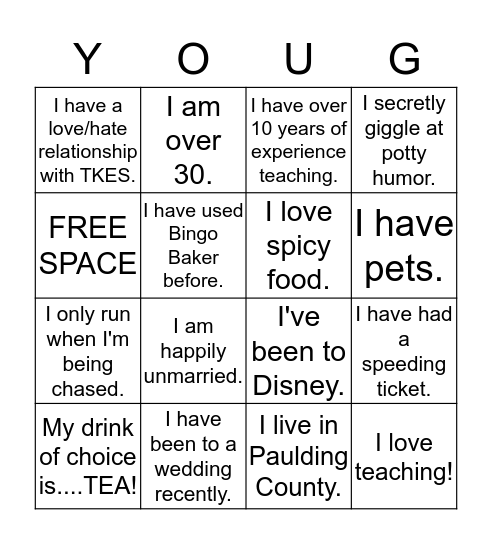 All About You Bingo Card