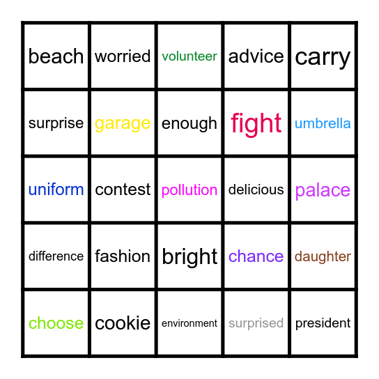 Voca1200 - Days 24~28 Bingo Card