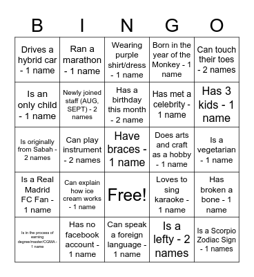 Untitled Bingo Card