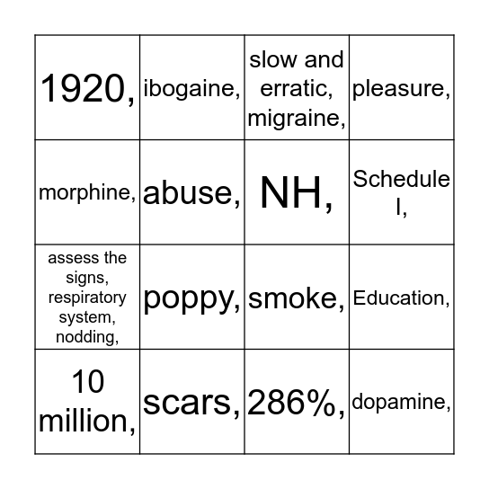 Heroin Bingo Card