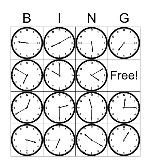 Clock Bingo! Bingo Card