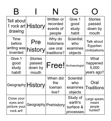 Section 1 Vocabulary Game Bingo Card