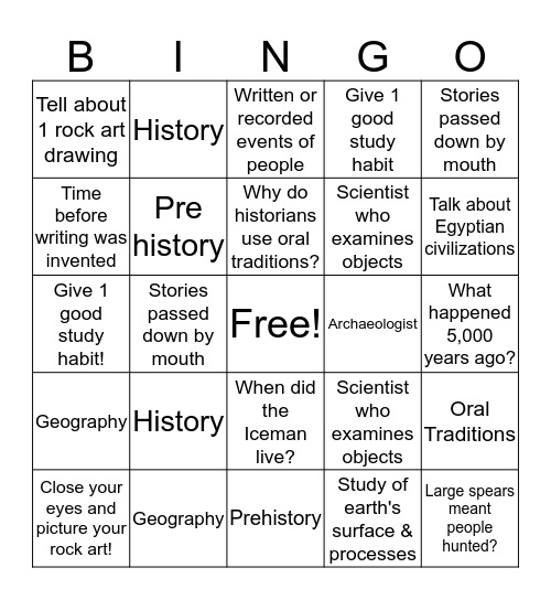 Section 1 Vocabulary Game Bingo Card