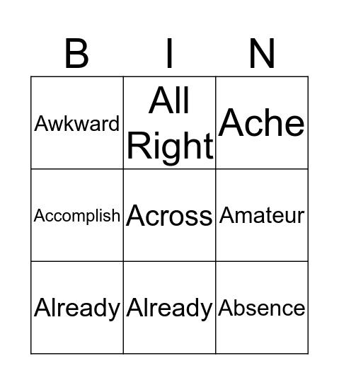 High Frequency #1 Bingo Card