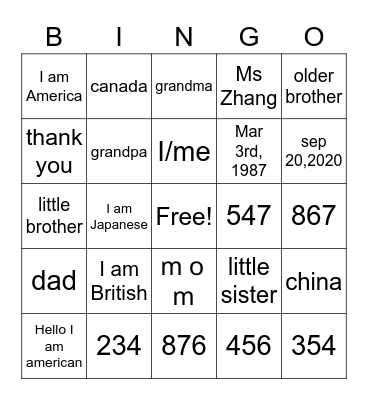 Untitled Bingo Card