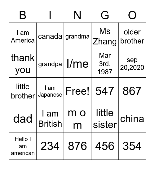 Untitled Bingo Card