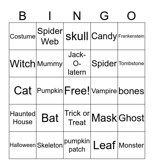 Halloween Bingo Card