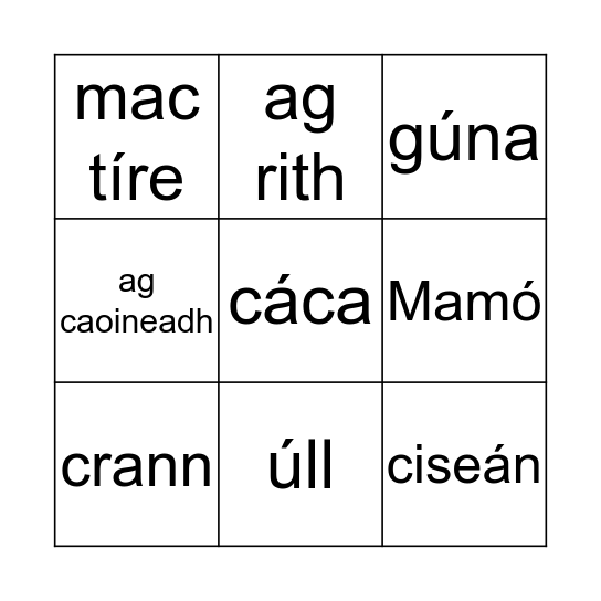 Cochaillín Dearg Bingo Card