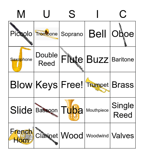 Woodwind and Brass Bingo Card