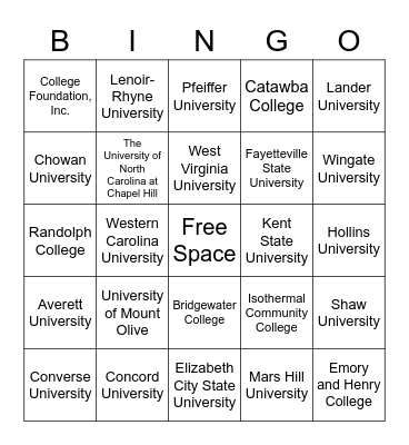 College Experience Day Bingo Card