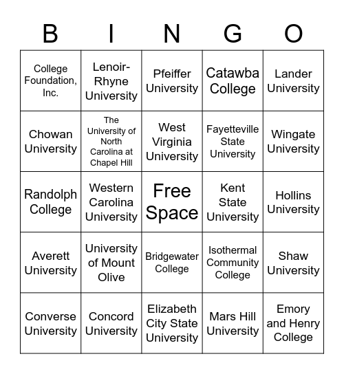 College Experience Day Bingo Card