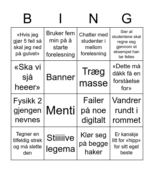 Fysikk Bingo Card