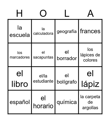 En la Escuela Bingo Card