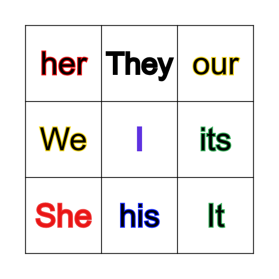 Personal, possessive pronouns. Bingo Card