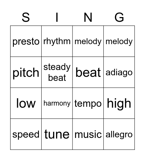 Music Terms Bingo Card