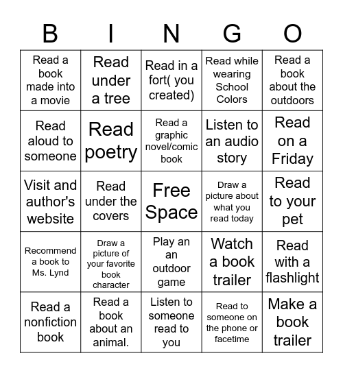 Teen Read Week Bingo Card