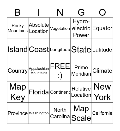 Geography BINGO Card