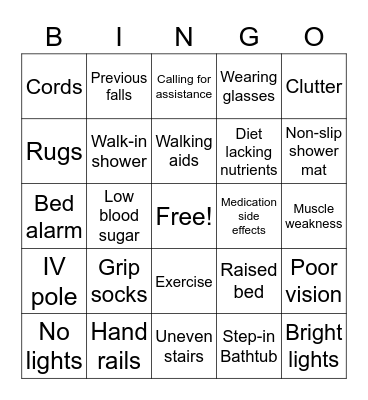 Fall Risk or Low Risk Bingo Card