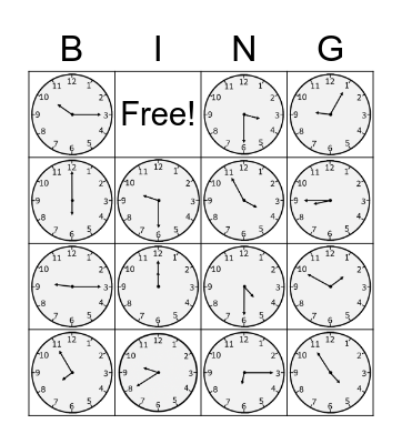 Telling the Time Bingo Card