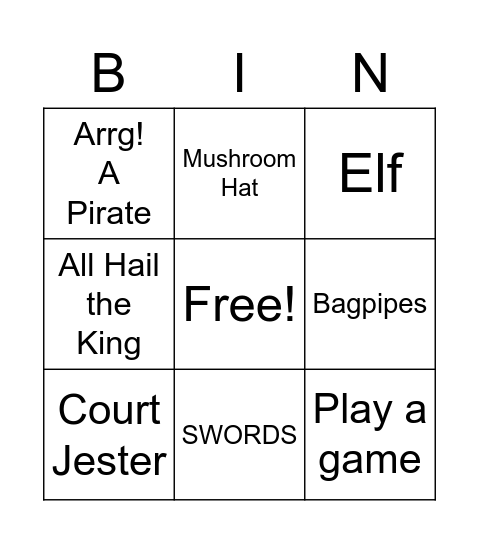 KIDDO REN FEST BINGO Card