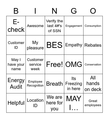 Customer Service Bingo Card