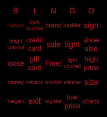 Clothing Shopping Bingo Card