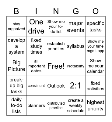 OS Time Management BINGO Card