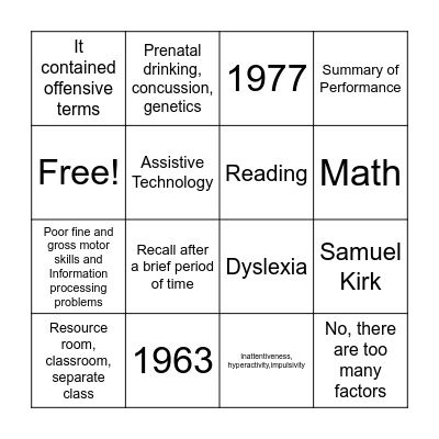 Chapter Review Bingo Card
